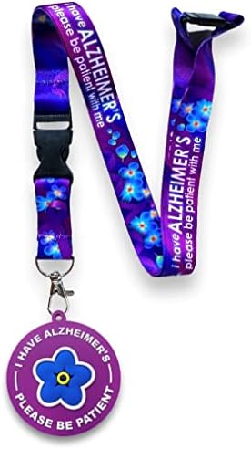 PAC Supplies Global Ltd Alzheimer’s/Dementia Forget Me Not Flower Lanyard – I Have Alzheimers – Please Be Patient with Me & Visual Awareness Alzheimers 3D Disc Tag
