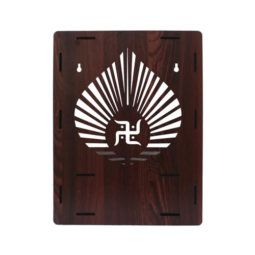Image of Olive Tree Ethnic Wooden Pooja Mandir for Home Handcrafted Puja Stand | Wall Mounted with LED Spot Light | Mandapam, Pooja Ghar, Temple Office Decor - Walnut Size 12X12X16 Inch 1006