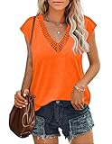 Zeagoo Tank Top for Women Lace Cap Sleeve Cami Shirts V Neck Blouse Solid Color Top Orange X-Large