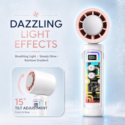 Image of One94Store Mini Handheld Turbo Fan Pink, 3000mAh Rechargeable Battery, Up to 6 Hours Runtime, 5 Speed & 2 Cooling Modes, Digital Display, Type-C Fast Charging Fan for Travel, Office & Outdoor
