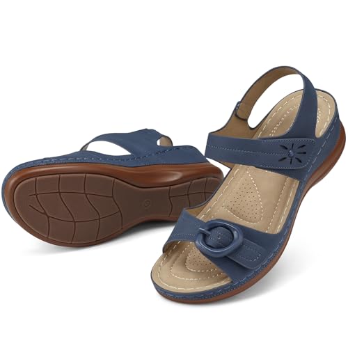 Image of SHIBEVER Wedge Sandals Women Comfortable: Low Heel Wedges Casual Summer | Lightweight All Day Walking Elastic Ankle Strap Open Toe Dressy 2026 Cushioned Womens Shoes