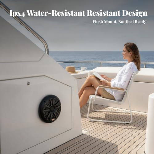CAQYPVH Enceinte Marine Étanche 60W | Boîtier en Plastique Plastique, Enceinte Marine Grille Circulaire, pr Bateau, Plainciers, Marins, Noir – vue 7