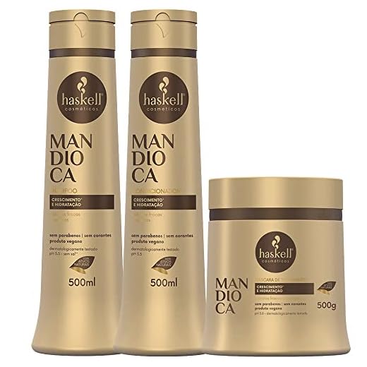 Kit Haskell Mandioca Shampoo Condicionador e Máscara 500ml