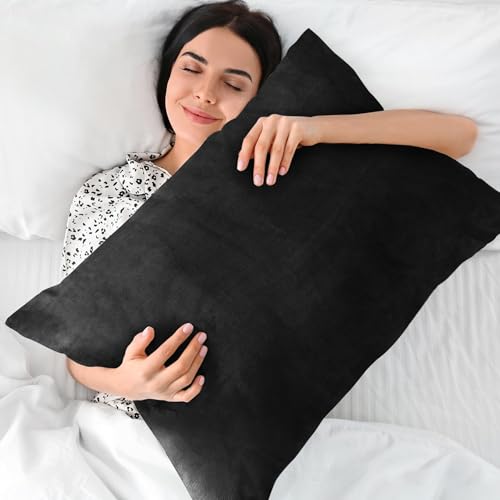 Image of BEDELITE Flannel King Size Pillow Cases Set of 2, Black, 20x36 Inches