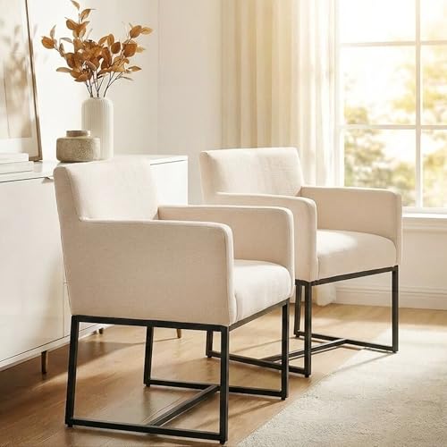 VESCASA Linen Upholstered Dining Chairs with Arms Set of 2,