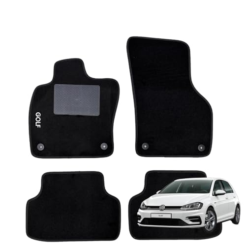 W-Parts Serie 4 TAPPETI - TAPPETINI in Moquette Neri per Golf 7 2012 al 2019 con battitacco Cucito, Bottoni di Fissaggio e Striscia Antiscivolo