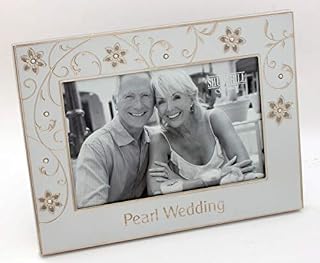 Petal Jewel design Pearl 30th Wedding Anniversary Silver Metal Look Photo Frame