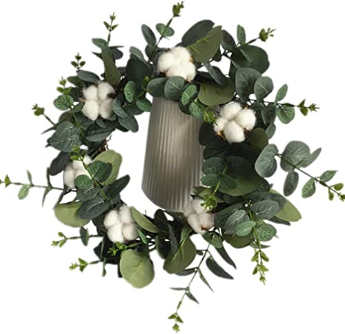 Eucalyptus Wreath Cotton Wreath Green Leaves Wreath Front Door Wreath Artificial Hanging Plant For Wedding Home Front Door Decor #TOP2