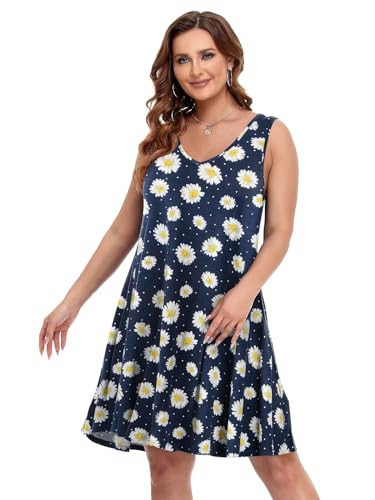 Image of BELAROI Women Casual Summer Beach Dresses Plus Size Sundress V Neck Pockets Swing Tank Dress Cover Ups