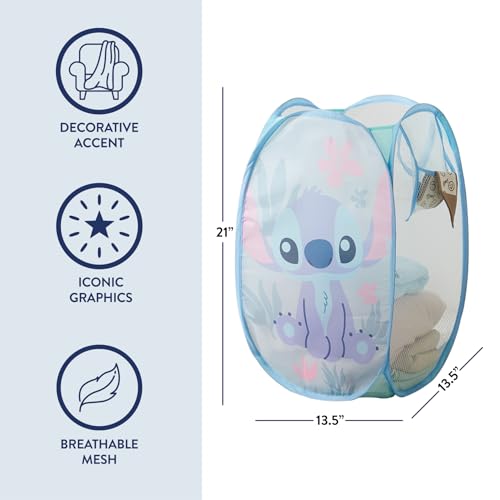 Image of Disney Stitch Pop Up Hamper - Collapsible Laundry Basket with Durable Carry Handles - 21'' x 13.5'' - Lightweight Storage Bin for Kids, Nursery, Bedroom & Toys