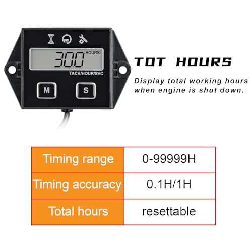 Jayron Digital Tachometer Maintenance Reminder,User Shutdown,Use for ZTR Lawn Mower Tractor Generator Marine Outboard ATV Motor Snowmobile and Gas Powered Equipment