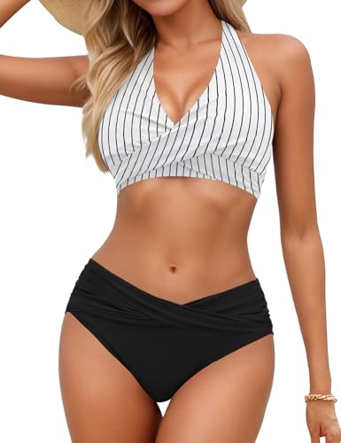 Image of Sopliagon Women's Bikini Sets Twist Front Two Piece Swimsuit Halter Bathing Suit