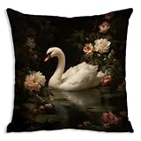 DWSHX William Morris Inspired Design Floral Pillow Covers, Vintage Swan Print Throw Pillow Covers Home Decor, Retro Pillowcase Cushion Cover for Bed Sofa Living Room (White swan, 18x18inch)