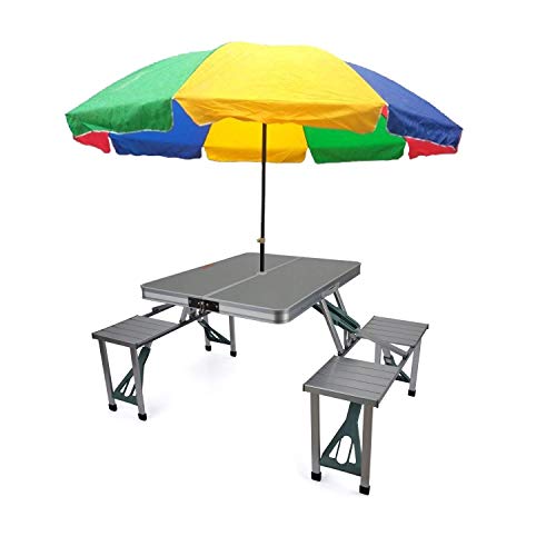 Large Aluminum Outdoor Dining Table: Durable, Portable, and Perfect for Camping 5 PRAGAT VIEW Aluminium Portable Folding Picnic Table with Chairs for Hiking, Patio and Garden Heavy Duty Foldable Picnic Camp Suitcase Table with 4 Seat & Chairs Set (Multi Color)