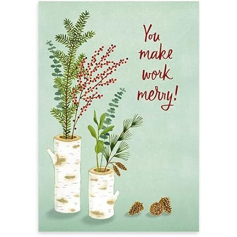 Hallmark Business Bulk 25 Pack Company Holiday Cards for Employees & Staff (Merry Greenery in Birch Vases), 5 x 7 Cards, Message Inside, Envelopes Included Cover