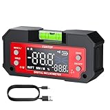 XUNTOP Inclinometro Digitale a Doppio Asse con Display LED 0.1°, Misura Asse X 4×90°±0.2° e Asse Y ±60°±0.3°, Base Magnetica Doppia, Ricarica Tipo-C, Bolla Livella Integrata, per Lavorazione Legno