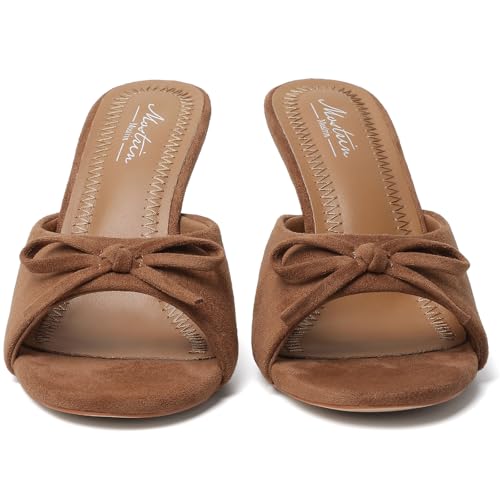 Image of Mostrin Kitten Heels for Women Round Toe Heels With Bow Vintage Mules Sexy Slip on Stiletto Backless Sandals for Party Daily