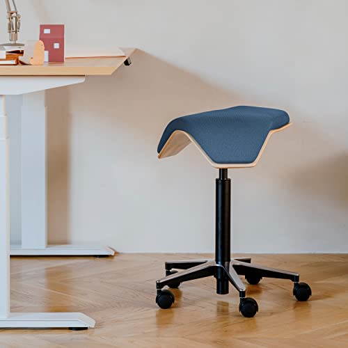 Image of Branch Saddle Chair, Ergonomic Rolling Stool | Birch Plywood Frame and Recycled Seat Fabric, Height Adjustable Saddle Seat for Active Sitting and Better Posture, Pacific