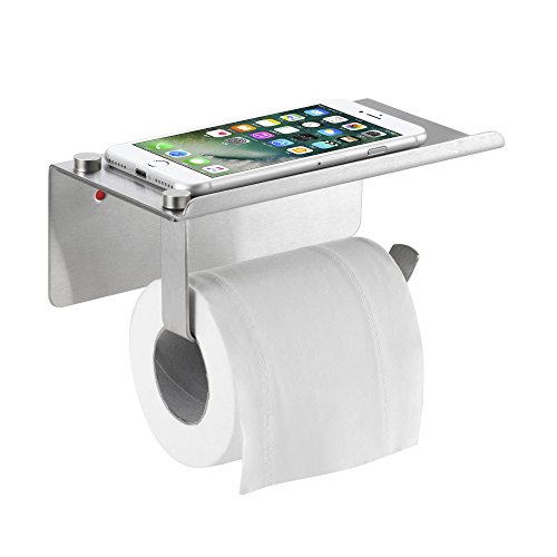 Bosszi New Concise Style Self Adhesive Wall Mount Paper Tissue,SUS304 Stainless Steel Toilet Paper Towel Holder Mobile Phone/Soap Storage Shelf,Brushed