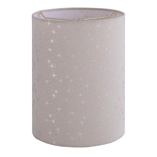 Image of Aspen Creative 31623 Contemporary Drum (Cylinder) Shaped Spider Construction Lamp Shade in Egg Shell Wheat Flaxen with Sliver Stars, 8 inch wide (8 inch x 8 inch x 11 inch)