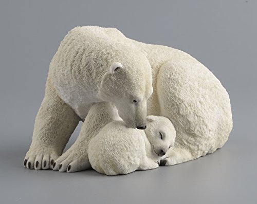 7.75 Inch Polar Bear Cub Cuddling With Mother Statue Figurine, White #TOP1