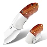 eiloszf Klappmesser Taschenmesser Mini EDC für Outdoor Camping Survival Edelstahl Klinge Einhandmesser Klein Knife Jagdmesser Holzgriff Zweihandmesser (Rot+Weiß Quadratisches Kopf)