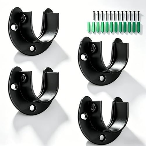 MUNTE 4 Pièces Support Tringle Rideaux Noir, Support Barre Penderie en Acier Inoxydable, Pose Tringle Penderie avec un Diamètre Intérieur de 26 mm,...