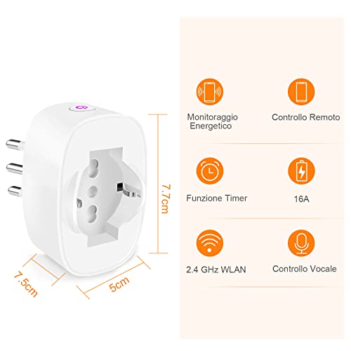 SURFOU Smart WiFi Plug, Italian Type L Socket with Energy Monitoring & Timer, 16A