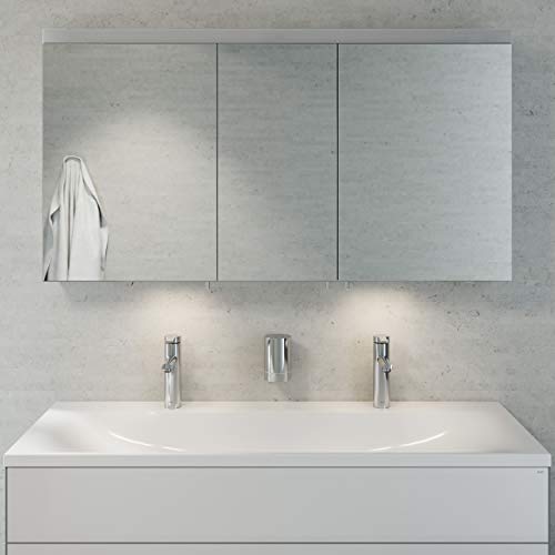 Keuco Badmöbelset mit Doppelwaschtisch, Waschbeckenunterschrank mit Frontauszug, LED Spiegelschrank dimmbar, Badezimmermöbel Set mit Spiegelschrank, 3 Türen, Breite 130 cm Royal Reflex