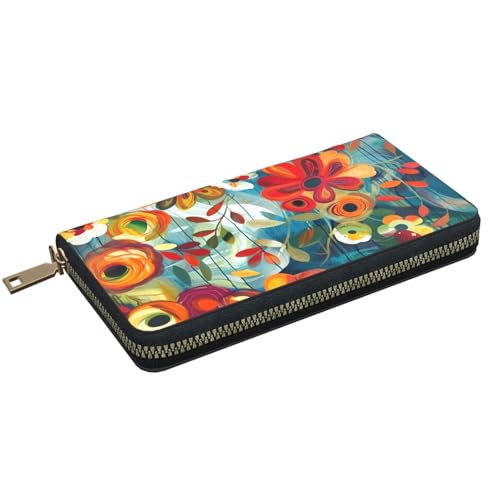 Abstract Floral Printed Long Wallet for Women Men Cute Coin Purse with Card Holder2