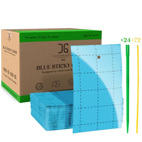 Catchmaster GRO Blue Regular Double Sided Sticky Traps 72PK Adhesive Bug & Fruit Fly Trap Pest Control for Home Farm Garden Hydroponics & Greenhouse Protect Live Plants Indoor & Outdoor