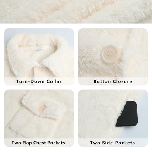 Image of GINGTTO Mens Furry Button-Up Jacket 4 Pockets Fluffy Coat For Men