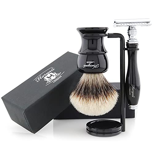 Shaving Set with Safety Razor, Silver Tip Badger Brush with Foot, for Him