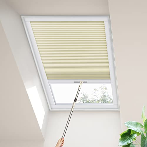 Moonice Skylight Blinds Cordless Roof Honeycomb Window Blinds Light Filtering Cellular Pleated Roof Shades for Home Easy to Install Shades for Inclined Plane Room Windows Custom Size (Cream) — image 1