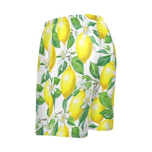 Lemon Leaves Yellow Pajama Shorts for Men Lounge Pants Lounge Pajama Bottoms Mens Sleeping Shorts with Pockets, S-XXL3