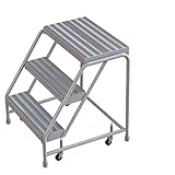 Tri-Arc WLAR003244 3-Step All-Welded Aluminum Rolling Industrial & Warehouse Ladder with Solid Ribbed Tread, 24-Inch Wide Steps