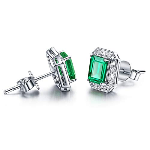 Daesar 18K White Gold Earrings For Women 1.27Ct Green Emerald Square Diamond Stud Earrings White Gold #TOP1