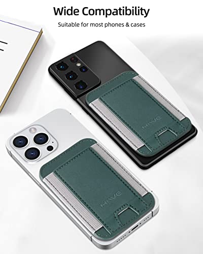 Phone Card Holder, Premium Leather Phone Wallet Stick On, Strong Adhesive Cell Phone Pocket Credit Card Holder For Phone Compatible With Iphone, Samsung & Most Smartphones, Fit 7 Cards, Green, 1 Pack #TOP7