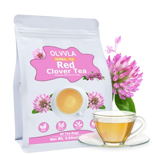 Image of Olvvla - Red Clover Tea Bags - 80 Count - Natural Premium Red Clover Herb | Edible red clover flower herb blend, Non-GMO and caffeine-free, light grassy scent, wellness infusions
