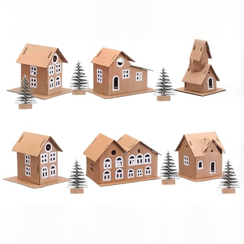 Eaasty 6 Pack Putz Style DIY Cardboard Vintage Houses, Houses