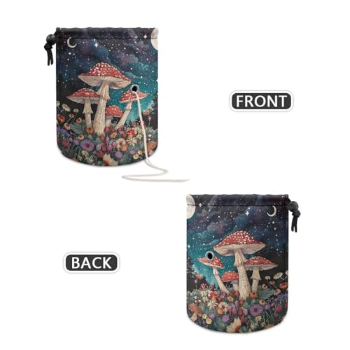 Image of Sellikakes Mushroom Floral Yarn Bag with Drawstring, Yarn Holder Crocheting Storage Basket Organizer Crochet Holder for Crocheting Project Store Skein Ball