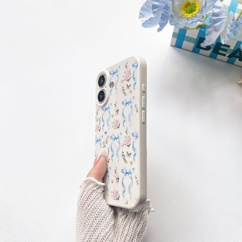 Lovmooful Compatible for iPhone 16 Case Cute Bowknot Ribbon Flower Floral Design for Girls Women Soft TPU Shockproof Protective Girly for iPhone 16 Case-Blue by Lovmooful - Image 5