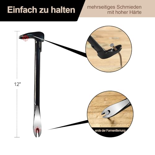 Nagelzieher,12“ Brechstange, Mini-Brechstange,Katzenkralle Nagelentferner,Brechstangenset,für Küchenrenovierung,Sockelleiste aufbrechen,mehrseitig geschmiedeter Stahl,Schreinerwerkzeug-JOVANT