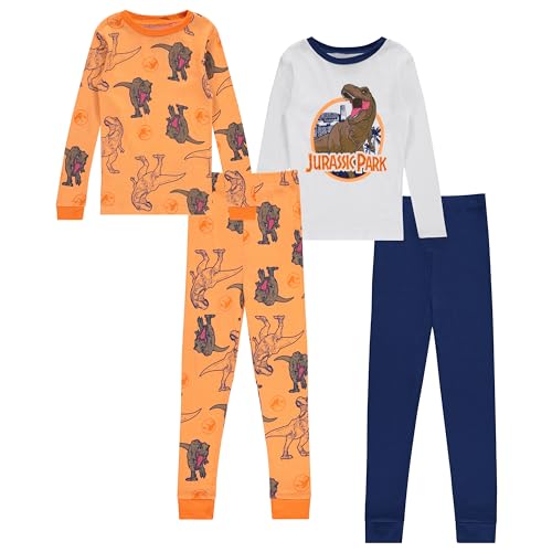 Reviews y listado de Parka mango más recomendados. 20 Jurassic Park - Conjunto de pijama de 4 piezas de manga larga de dinosaurio - Tiranosaurio, conjunto de pijama Velociraptor, Navy White Orange, 6