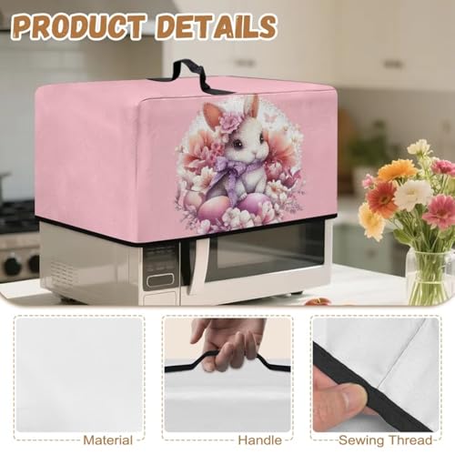 Image of Microwave Oven Cover Protective Kitchen Appliance Dustproof Cover Stain-Resistant Air Fryer Toaster Oven Protector Easter Decor, L, Pink Floral Rabbit Easter Egg