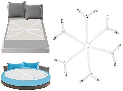 GOODTIMES Update Bed Sheet Clips, Adjustable Sheet Straps Suspenders Gripper Fastener, 6 Sides Triangle Heavy Duty Fuit for Round and Square Mattress Cribs and Shape, Keeping You Sheets in Place White