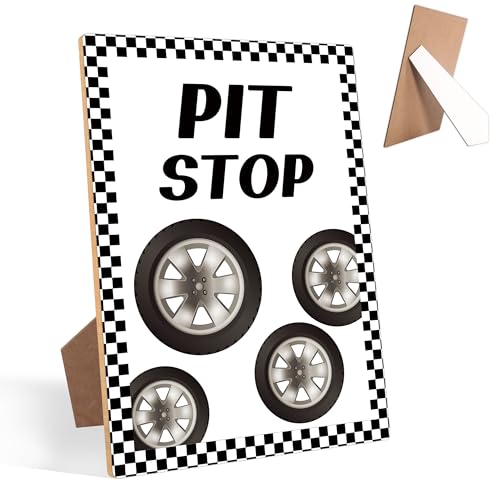Race Car Birthday Party Decorations, Pit Stop Sign, Fast One & Two Fast Birthday Decorations, Car Themed Wood Plaque for Racing Fans Party Supplies, 8 x 11 Inch