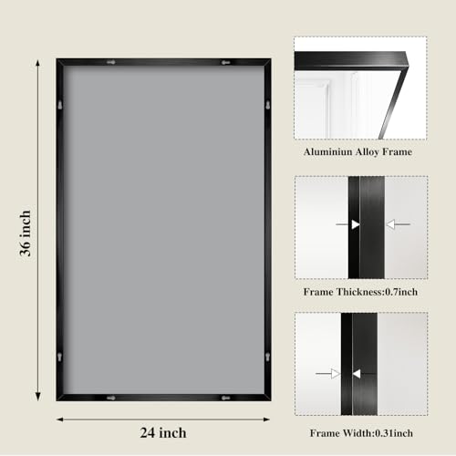 Image of Koonmi Black Mirrors for Wall, 24x36 Inch Bathroom Mirror, Rectangular Wall Mirror for Living Room Bedroom Bathroom, Hangs Horizontally or Vertically