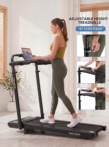 Image of ANCHEER Treadmill with 12% /15% Incline, Folding Walking Pad with Handle Bar, 320-450lb Capacity Under Desk Foldable 3.5HP Treadmills for Home /Office /Gym,Installation-Free