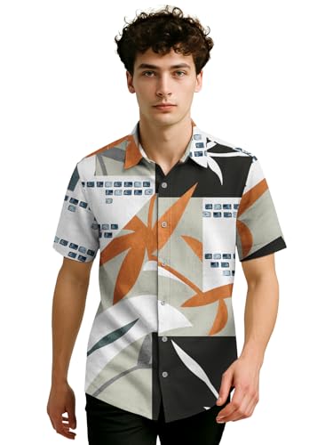 Image of BULLMER Trendy Regular Fit Cotton Blend Printed Casual Half Sleeve Shirt for Men | Stylish Mens Casual Shirts | Shirts for Men